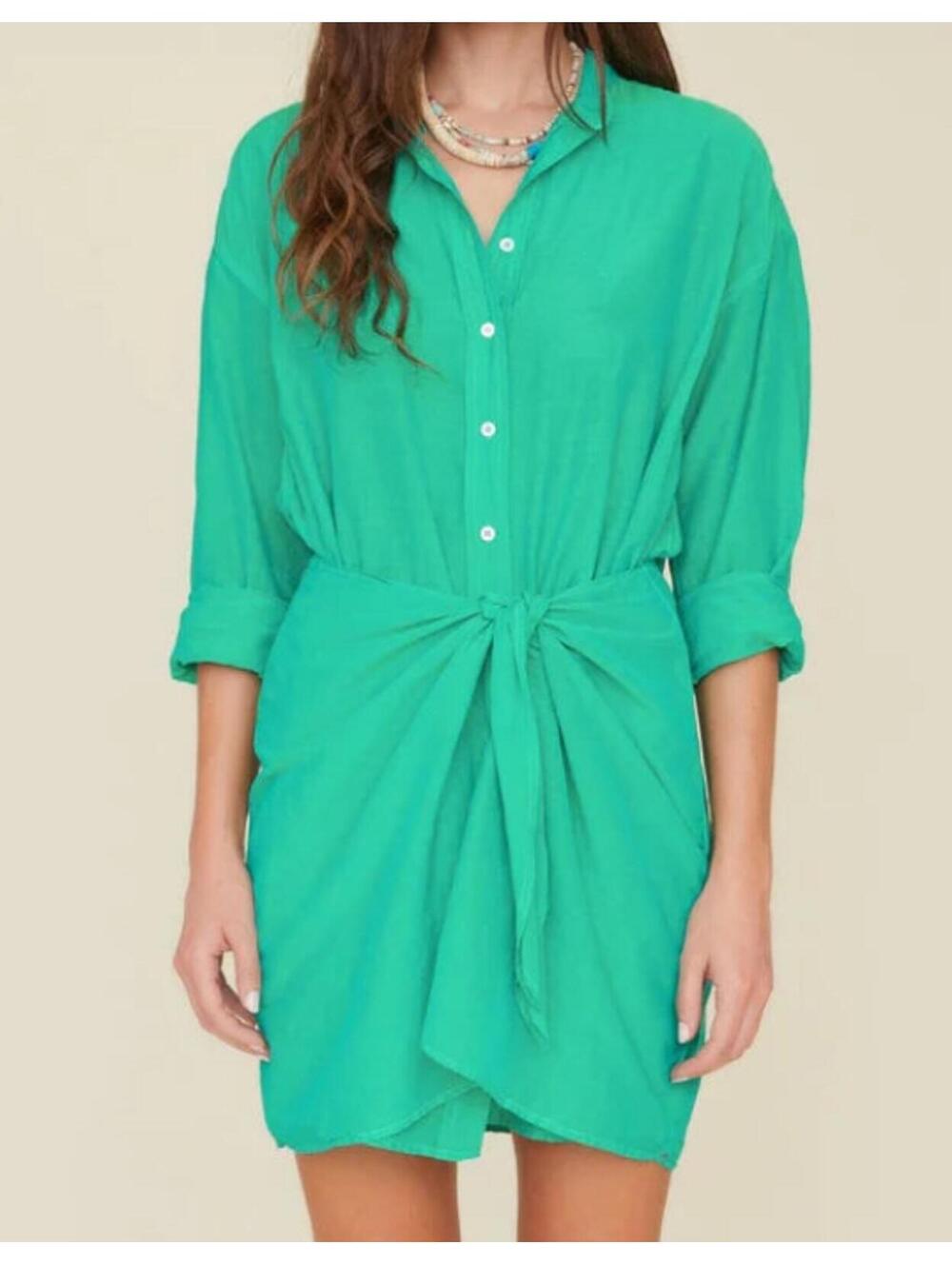 XIRENA Arly kelly green button down shirt dress cotton silk sz S